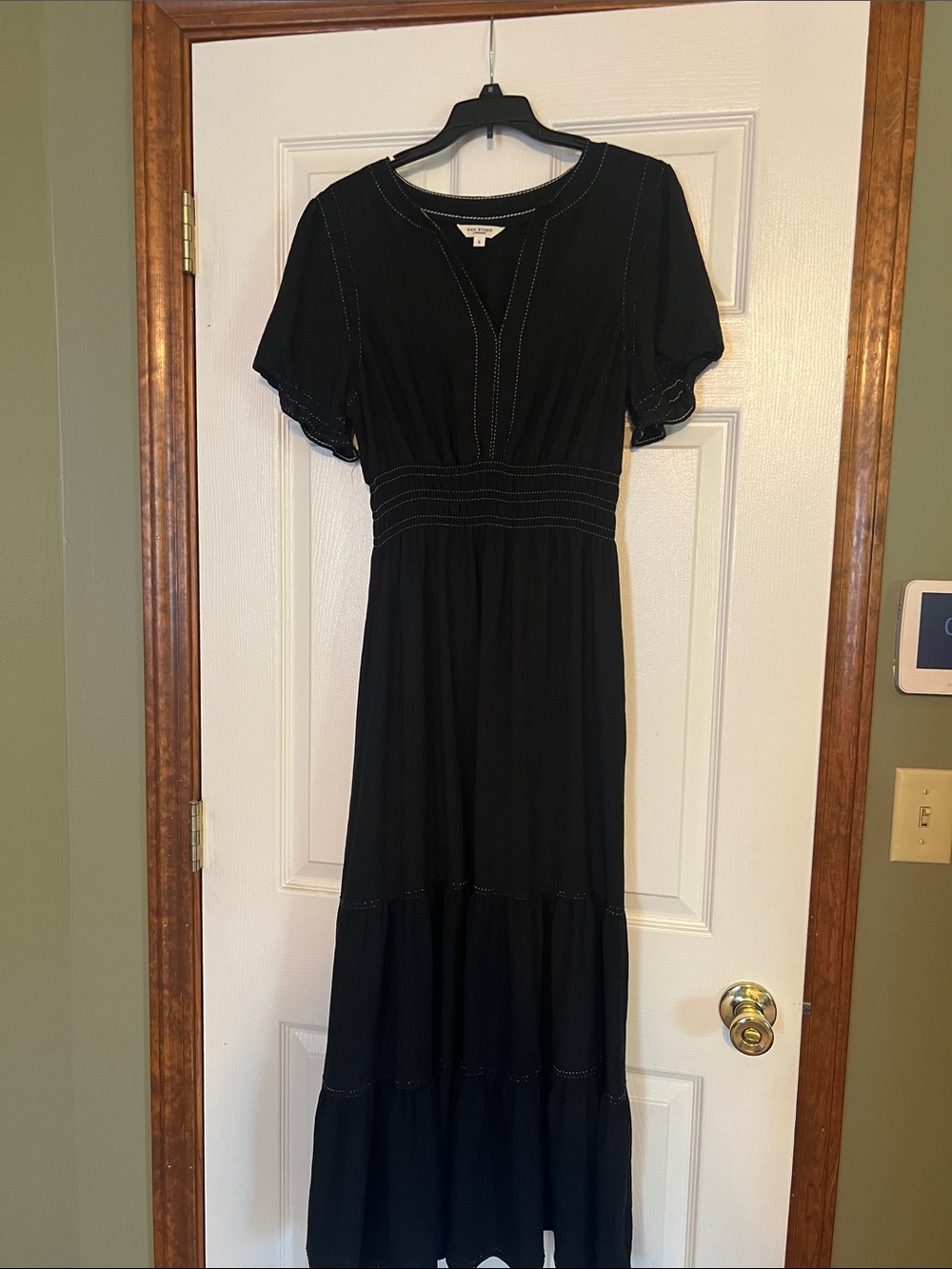 Max Studio Black Maxi Dress with Smocked Waist and Pintuck Detailing